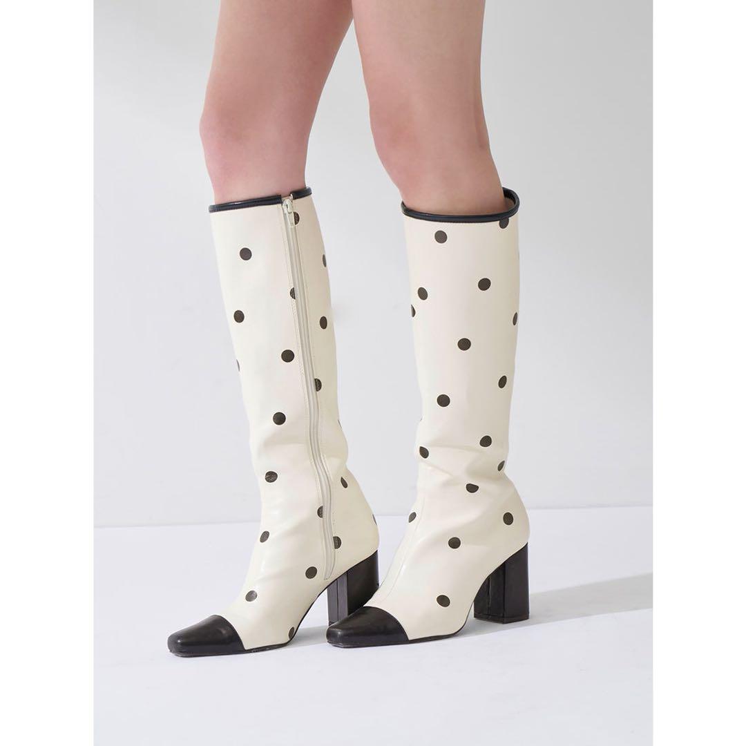 新品 ダーリッチ バイカラードットロングブーツ　M