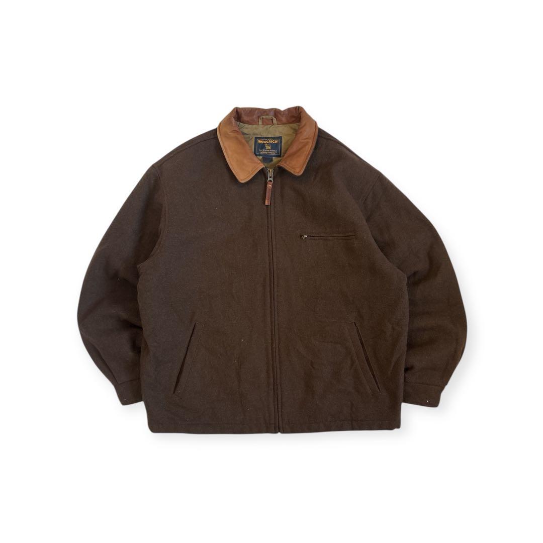 90s woolrich ウールジャケット　襟レザー　ウールリッチ　ハリントン