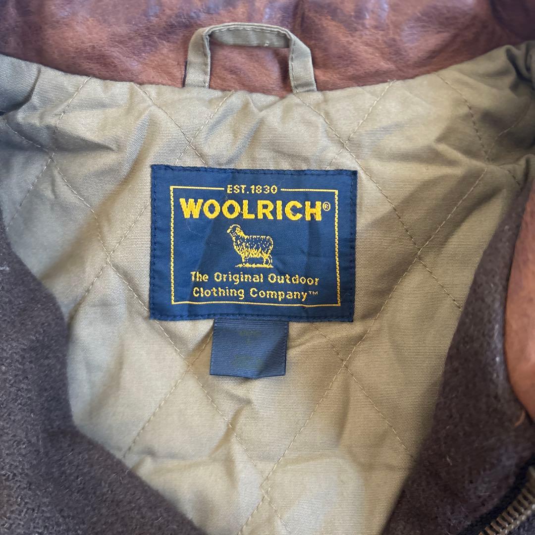 90s woolrich ウールジャケット　襟レザー　ウールリッチ　ハリントン