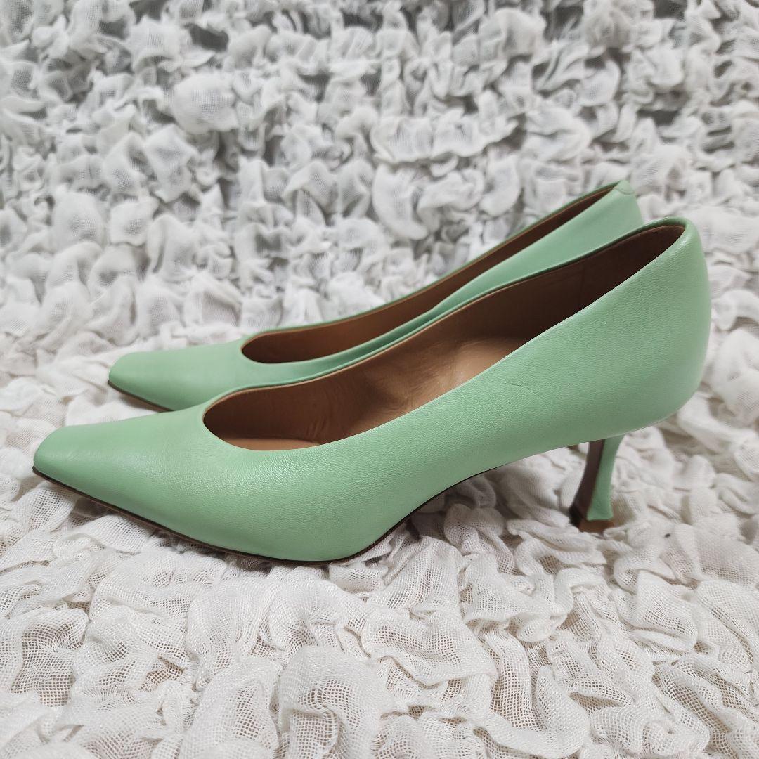 美品 ペリーコ ダマ スクエアトゥ レザー パンプス ムーングリーン 37