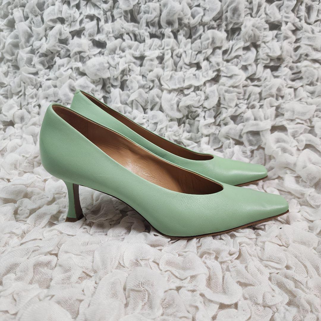 美品 ペリーコ ダマ スクエアトゥ レザー パンプス ムーングリーン 37