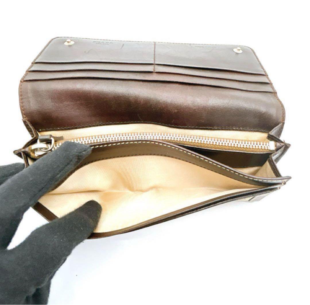 【極美品・箱付き】PRADA 長財布 キャンバス×レザーブラウン系
