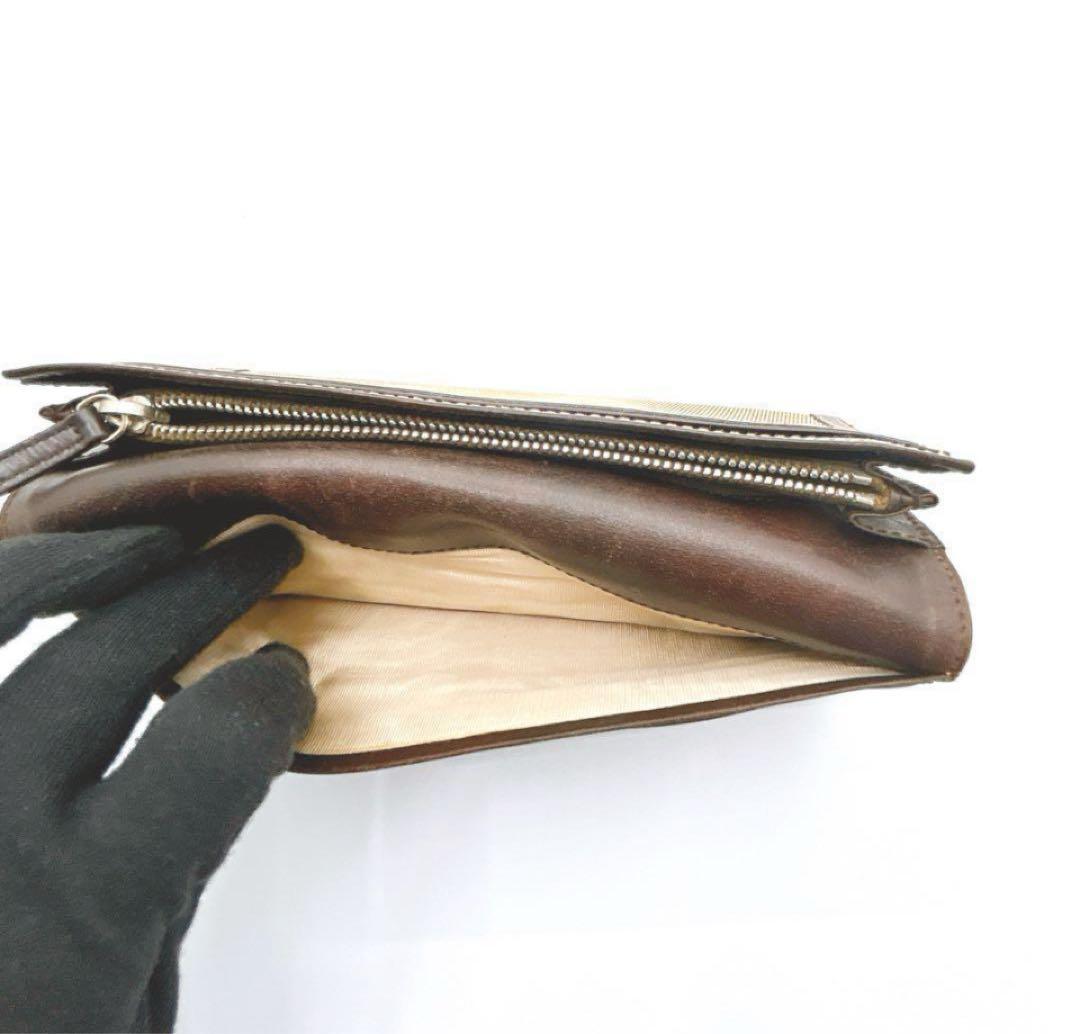 【極美品・箱付き】PRADA 長財布 キャンバス×レザーブラウン系