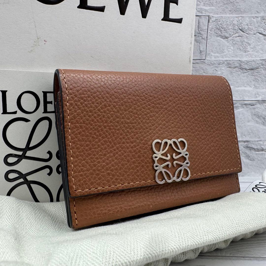 【極美品】ロエベ カードホルダー 名刺入れ アナグラム ライトブラウン　レザー