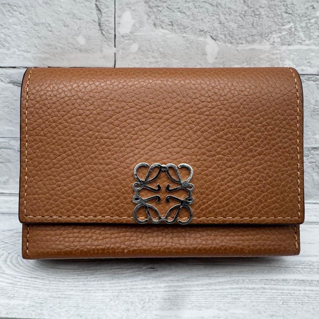 【極美品】ロエベ カードホルダー 名刺入れ アナグラム ライトブラウン　レザー