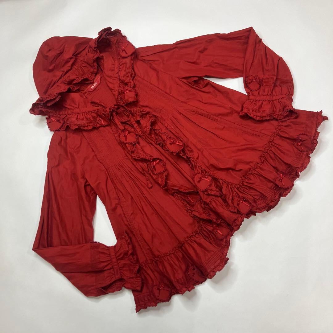 ピンクハウス 赤 ハートパッチワーク使い オーバーブラウス