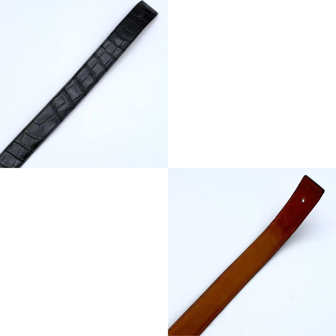 エルメス　コンスタンス　ベルトのみ　ブラック　クロコ型押し　リバーシブル　メンズ