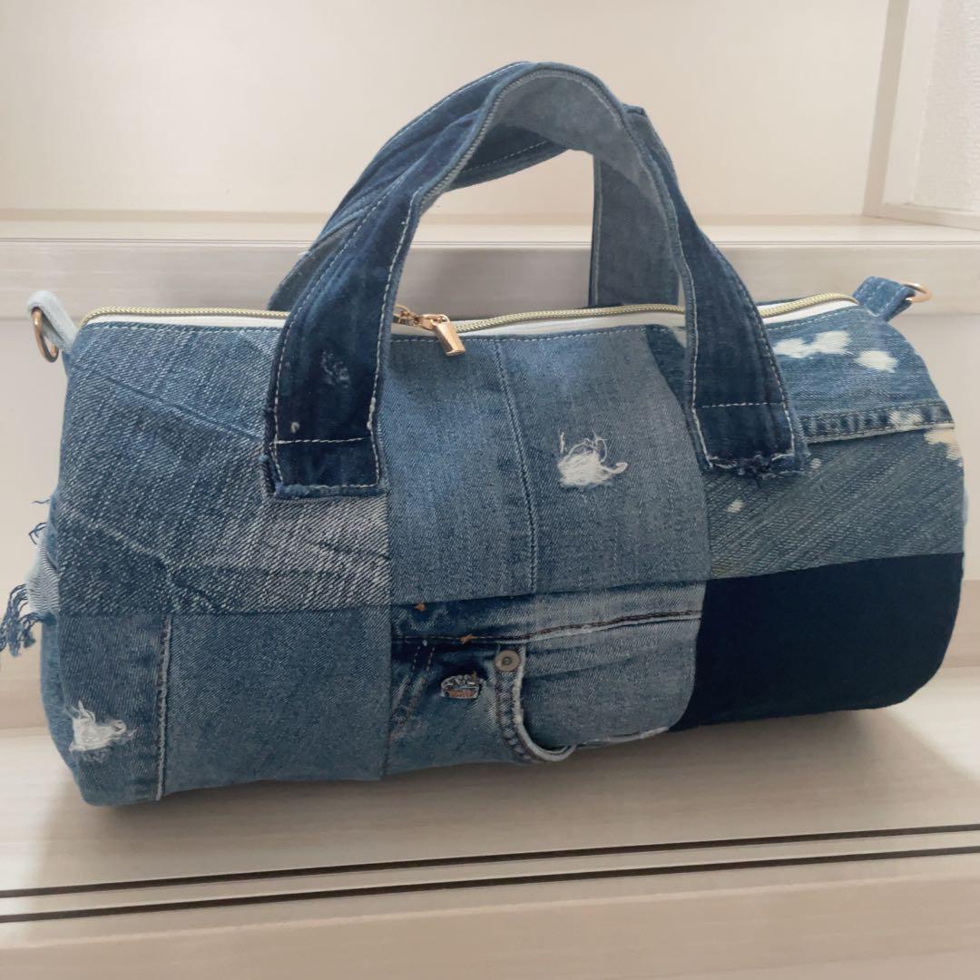 デニムリメイク ドラム型バッグ
