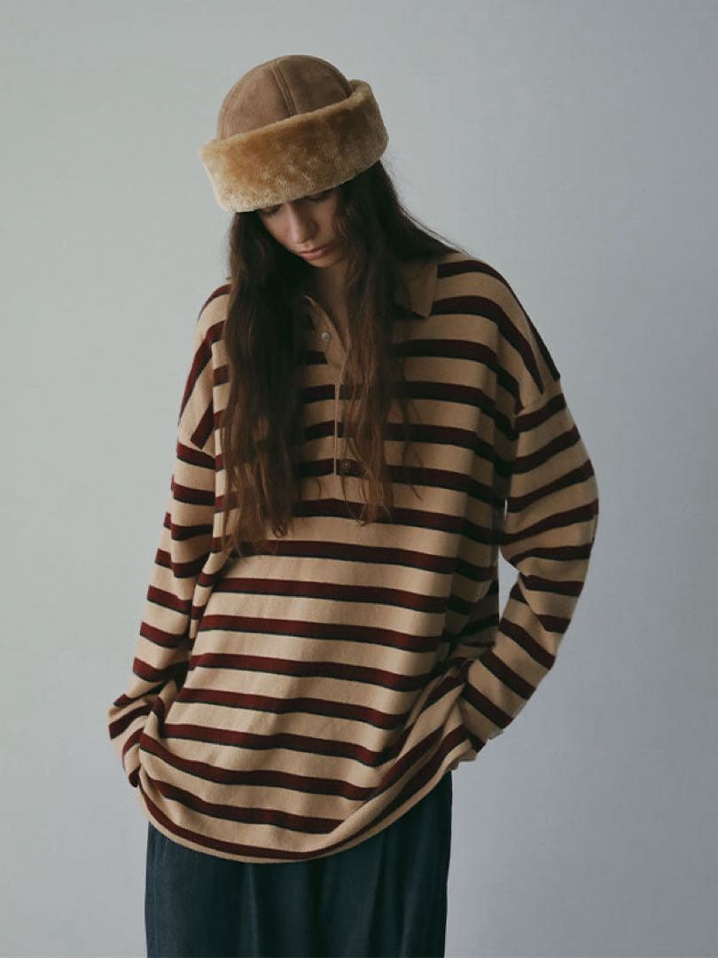 最終値下げ！タグ付き新品未使用エトレトウキョウ　マルチボーダーポロニットベージュ