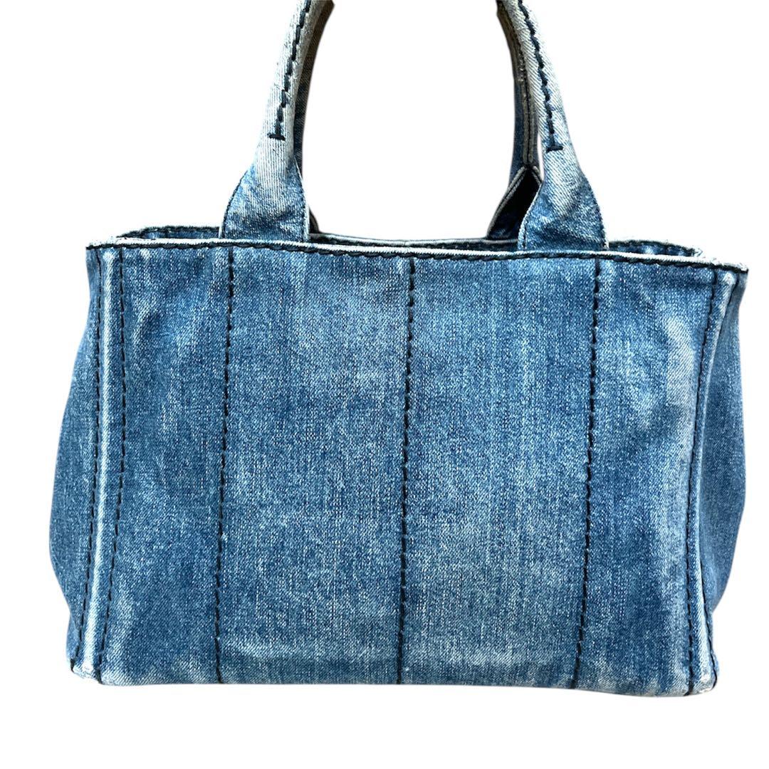 PRADA カナパ　S トートバッグ デニム　ブルー 三角ロゴ　肩掛け