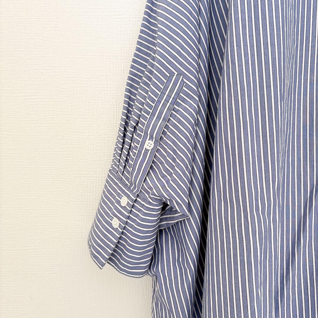 美品　カレンソロジー　オーバーサイズ　シャツブラウス　青×白　バンドカラー　F