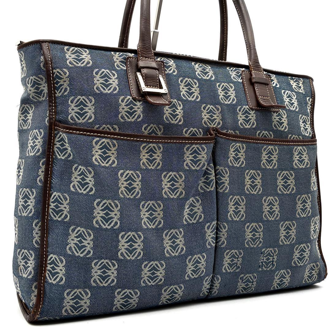 正規品 ロエベ ビジネスバッグ アナグラム A4 PC可 メンズ ネイビー