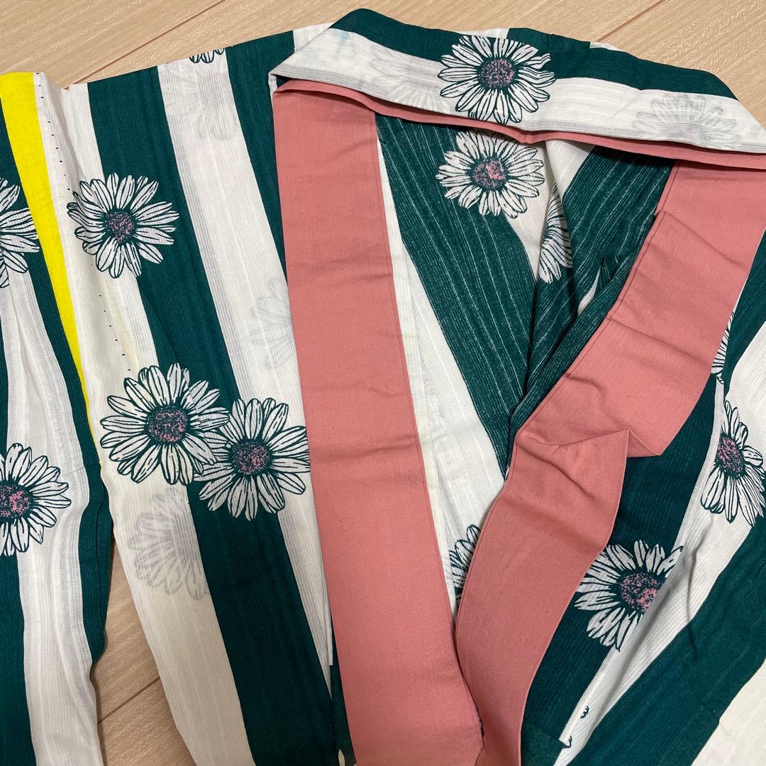 【きものやまと】 ドゥーブルメゾン　ストライプ花柄浴衣・帯・小物セット