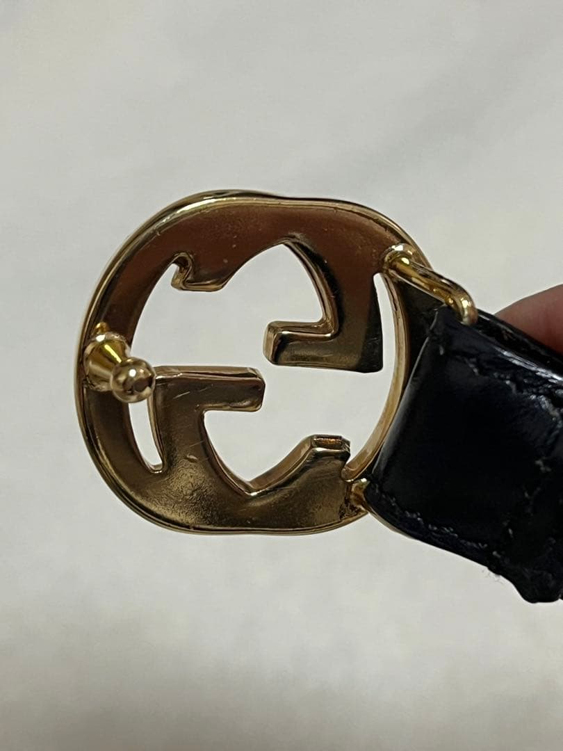 GUCCI グッチ　ブラックレザー ベルト　ゴールド　ダブルGロゴ