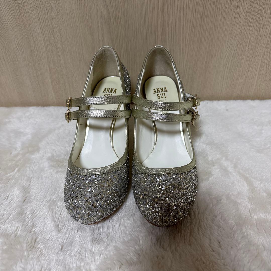 【新品・未使用】ANNA SUI シルバー グリッターパンプス