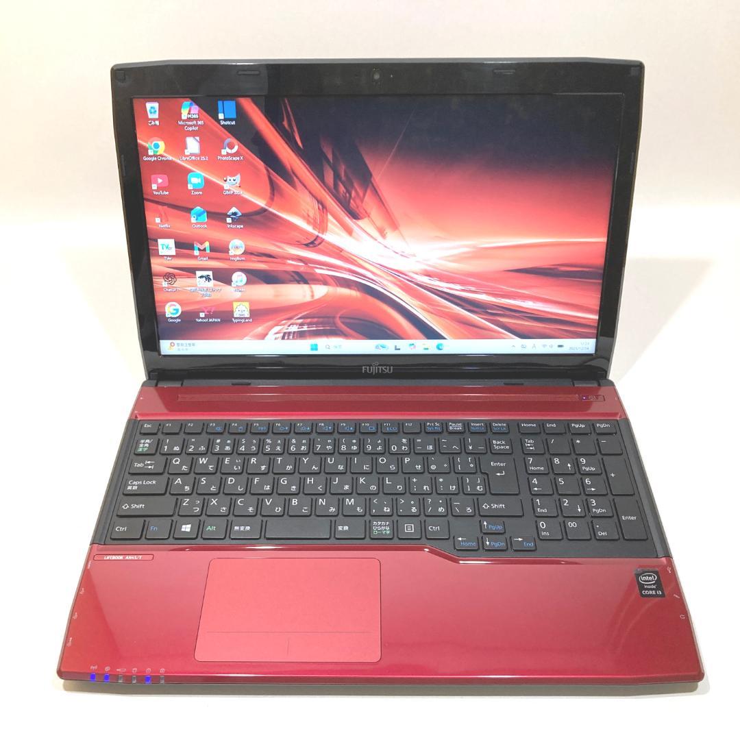 初心者✨カメラ付・大画面・ブルーレイ✨赤✨すぐ使えるノートパソコン◇D424-2