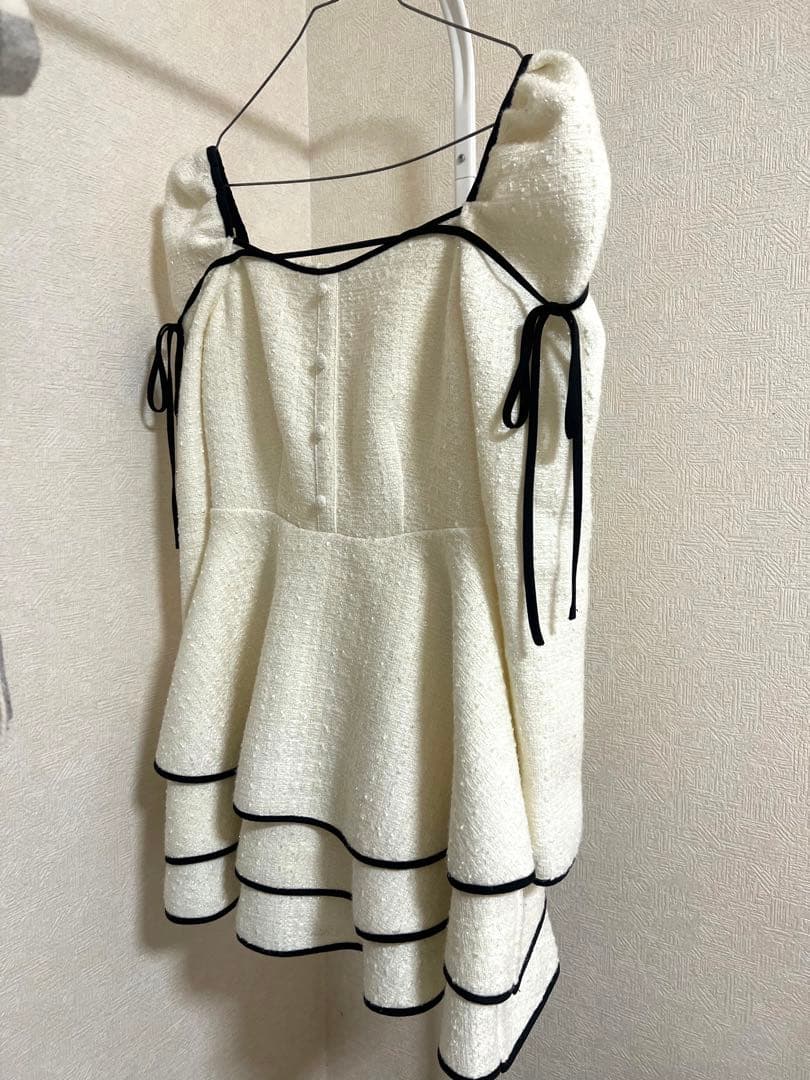 Ribbon trim tweed mini onepiece エムエメ