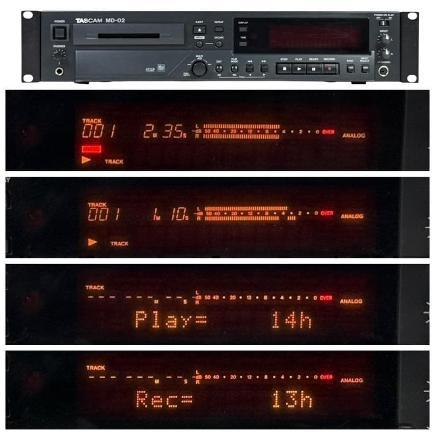 MD録音履歴13時間・TASCAM MD-02 MDLP対応 MDデッキ