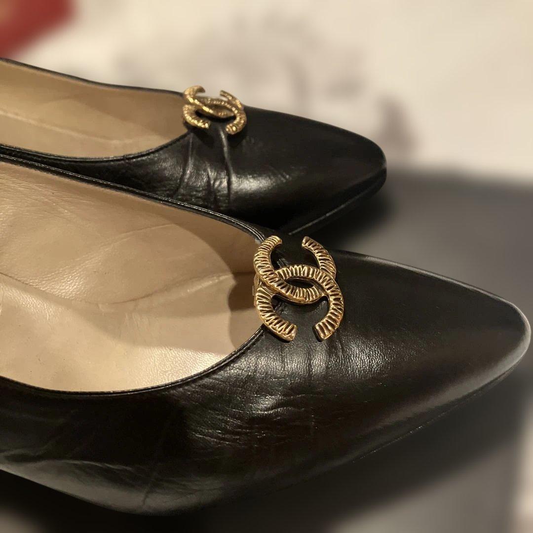 CHANEL　【箱付き】　ブラック ポインテッドトゥパンプス