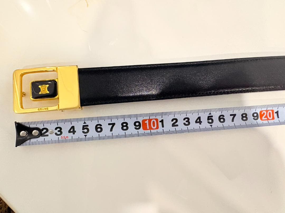 【美品】CELINE セリーヌ マカダム ブラックレザーベルト ゴールドバックル