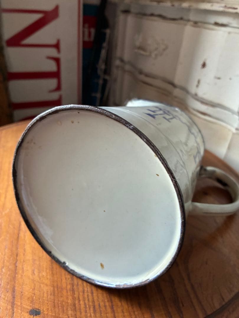 フランス　アンティーク　ホーロー　ジャグ　ピッチャー　水差し　市松　ダミエ