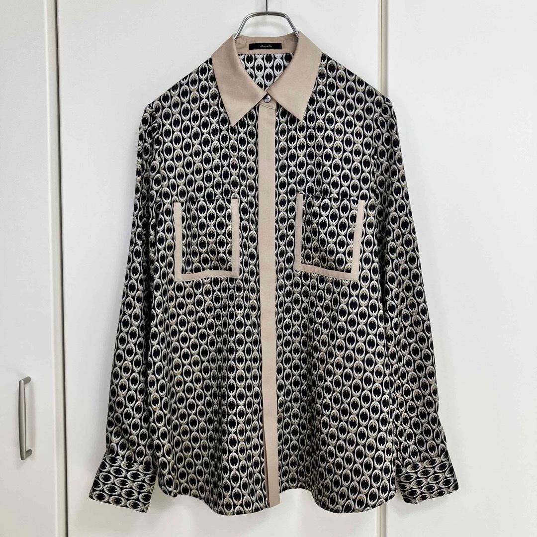 アルアバイル モダンチェーンプリント配色シャツ ブラック