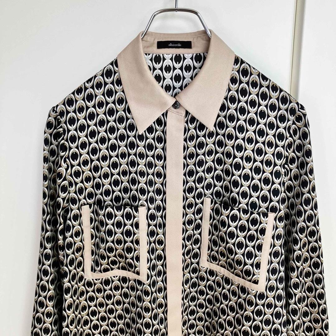 アルアバイル モダンチェーンプリント配色シャツ ブラック