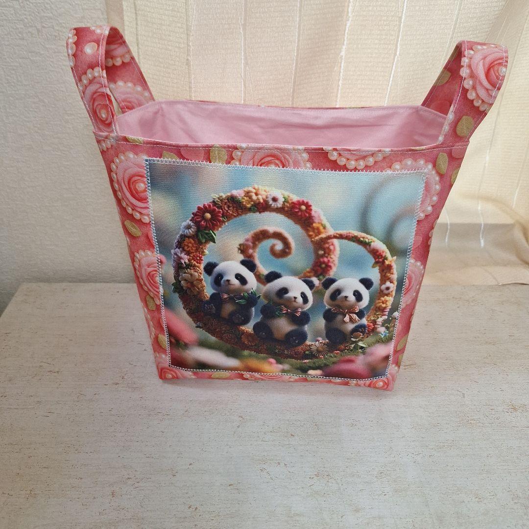 激レアパグパネル生地　ハンドメイド　布バスケット　ミニバック　まちなしバッグ