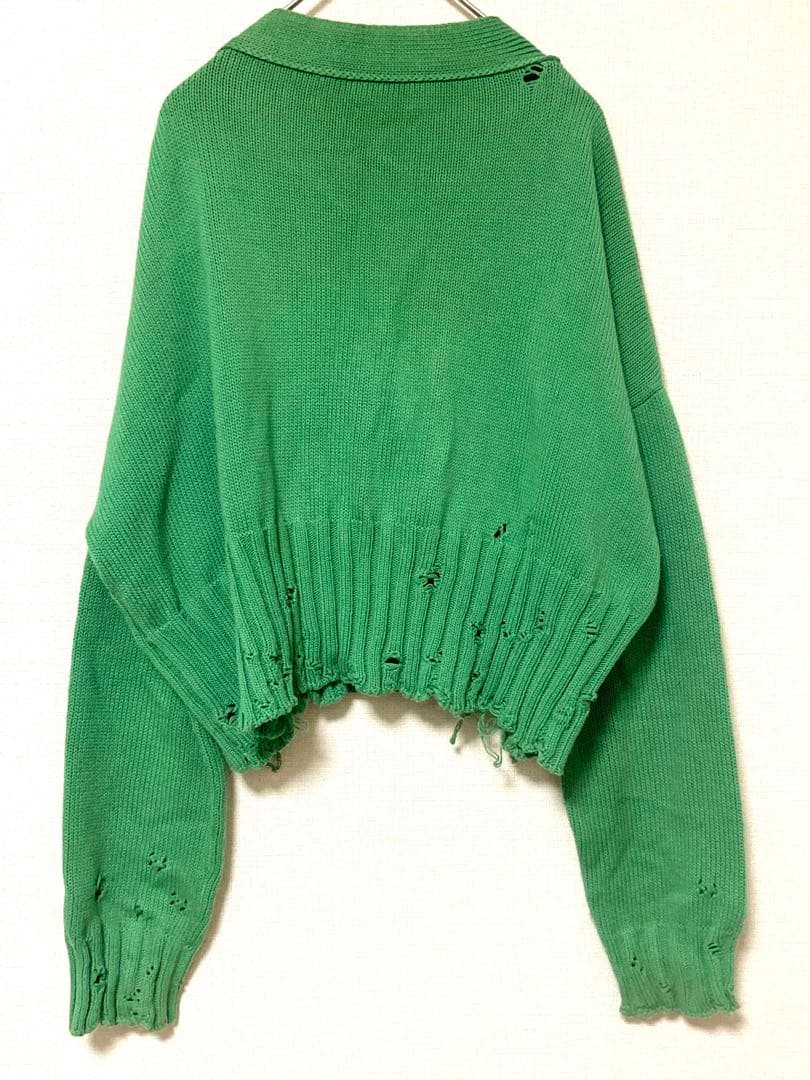 マルニ　レディース　ダメージ　ロゴ　ニット　セーター　ショート丈　コットン