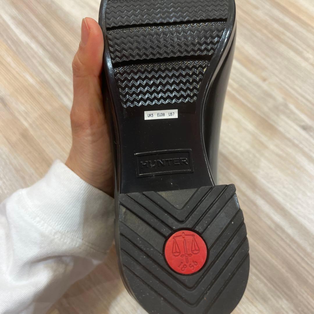 1度着HUNTERハンターリファインド ミッド ヒール グロス レインブーツ38