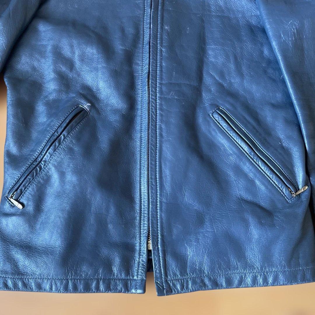 70s bates シングルレザージャケット　ブルーグレー