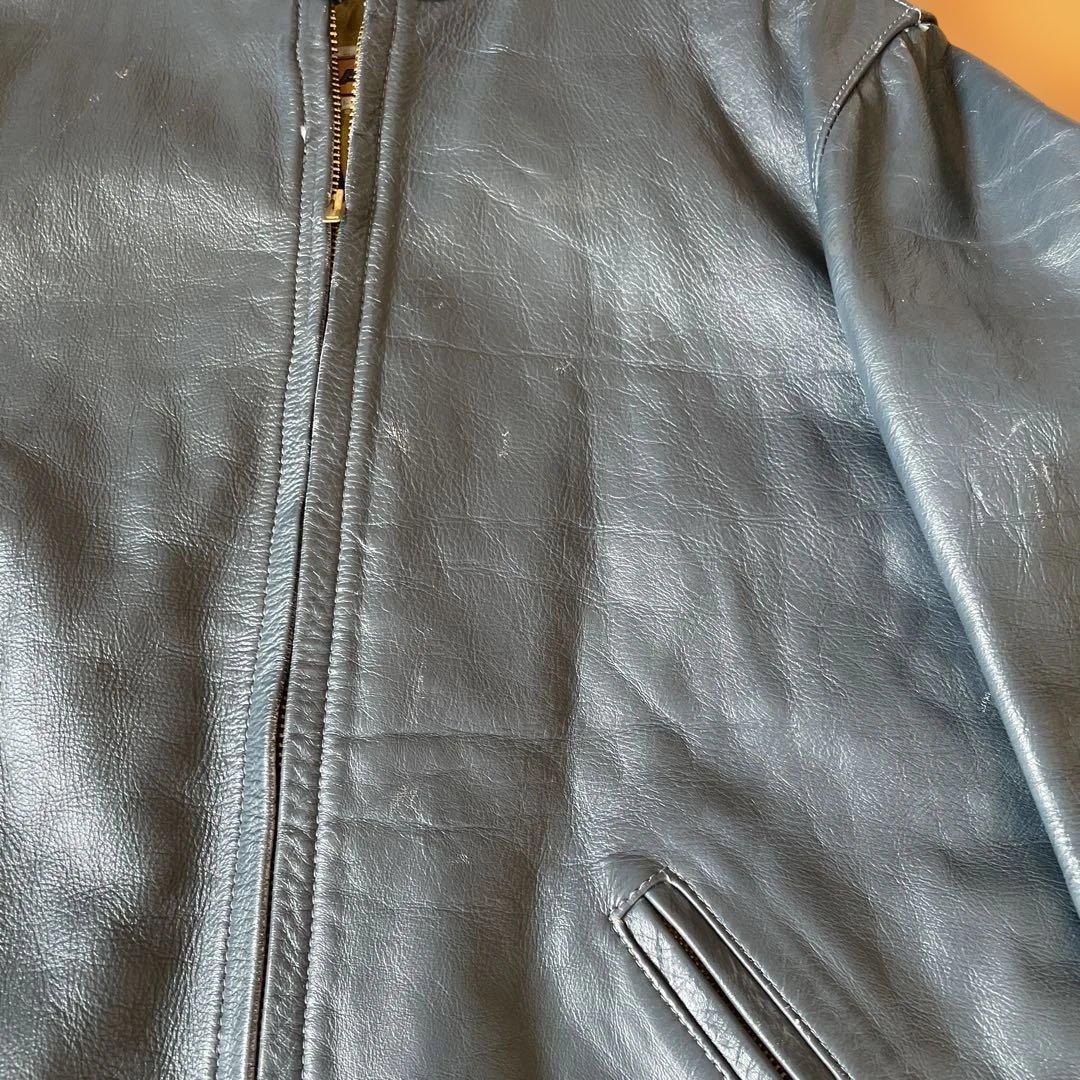 70s bates シングルレザージャケット　ブルーグレー