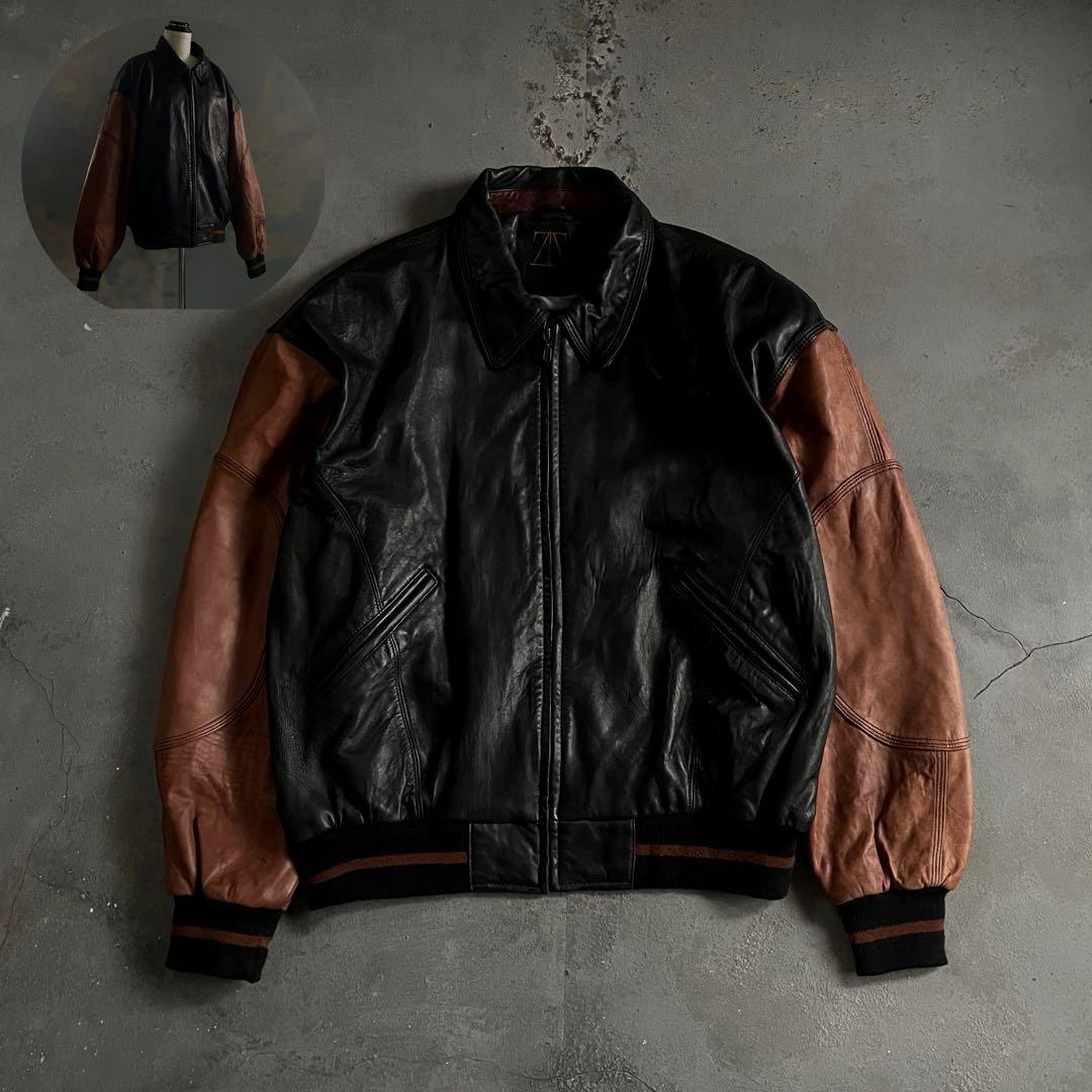 Black×Brown“Switching“羊革“bomber jacket