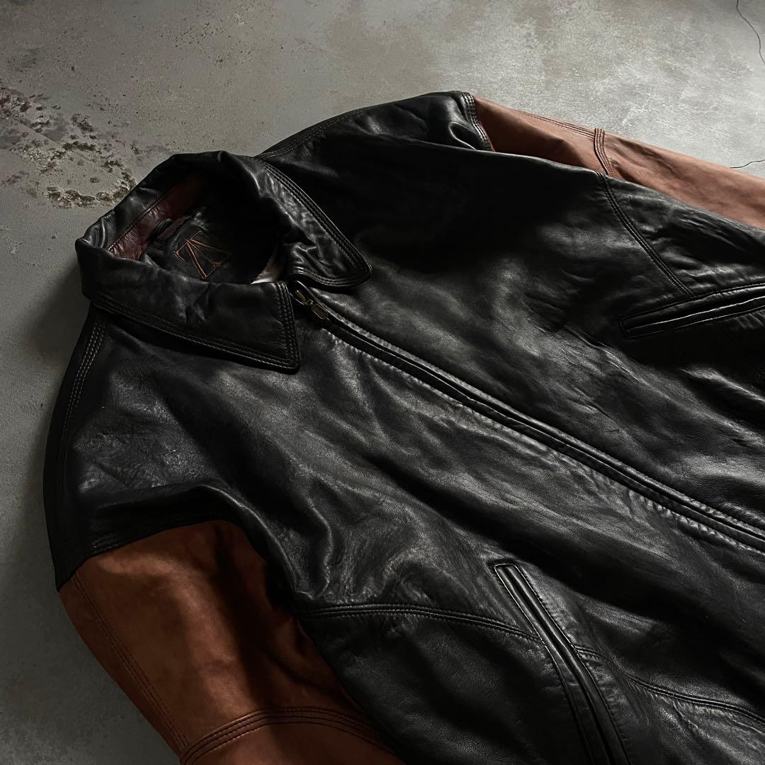 Black×Brown“Switching“羊革“bomber jacket