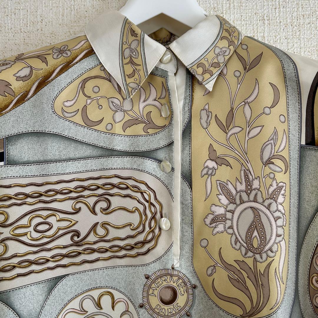 HERMES (エルメス) シルク×ニット長袖 カットソー 総柄 M アイボリー