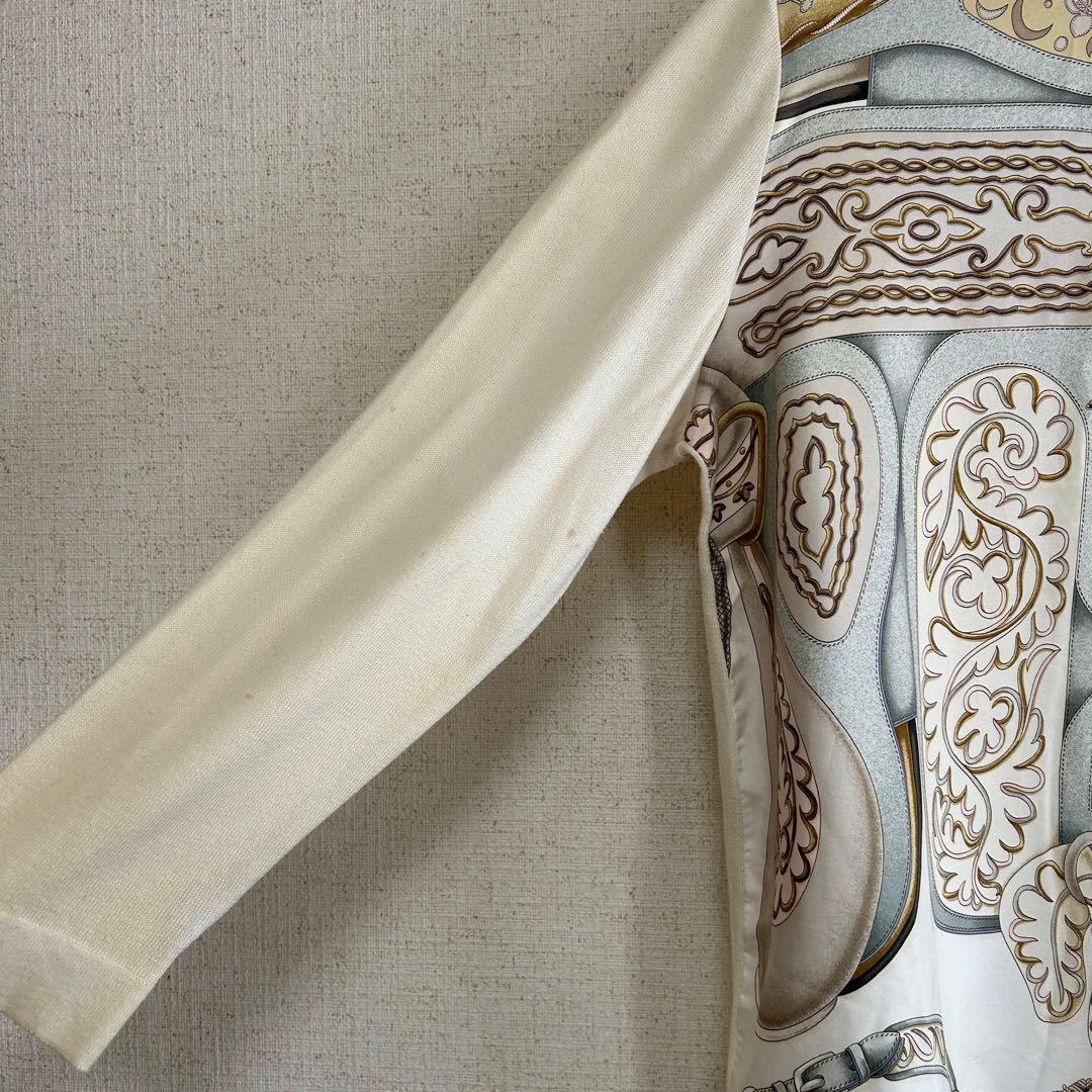 HERMES (エルメス) シルク×ニット長袖 カットソー 総柄 M アイボリー