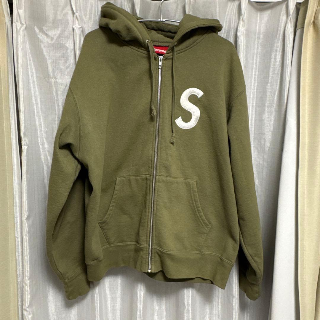 supreme sロゴ　ジップアップフーディー