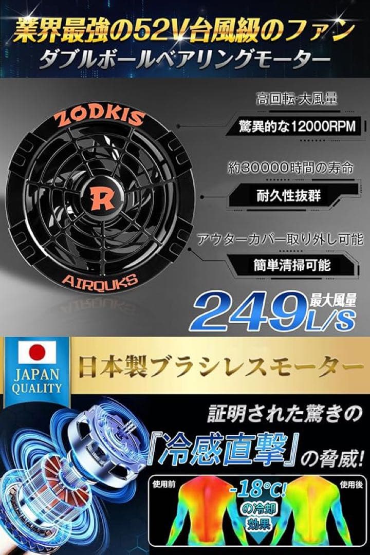 ファンバッテリーセット 52V 40500mAh 暴風 ファン付き作業服用