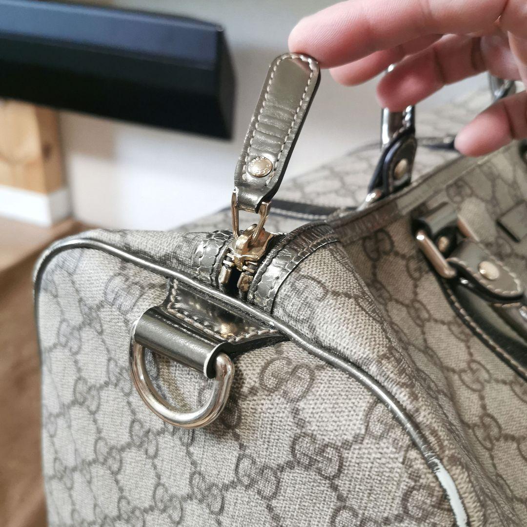 GUCCI　ボストンバックGG柄　シルバーメッキ調