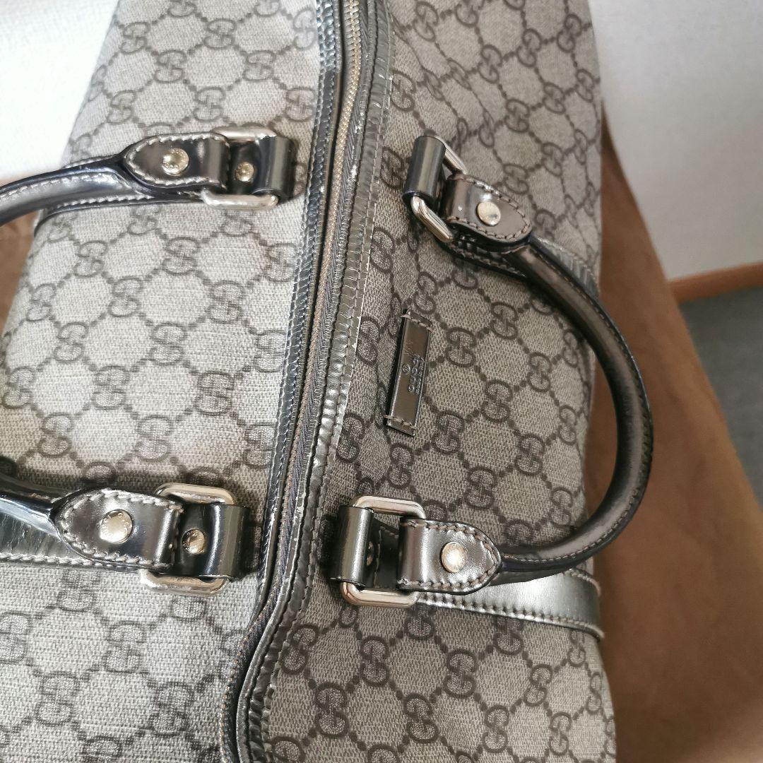 GUCCI　ボストンバックGG柄　シルバーメッキ調