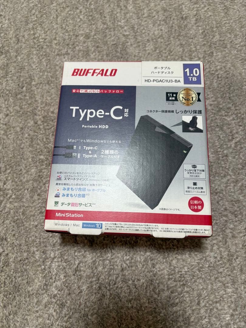 【開封済み・未使用】BUFFALO 1TB ポータブルHDD Type-C