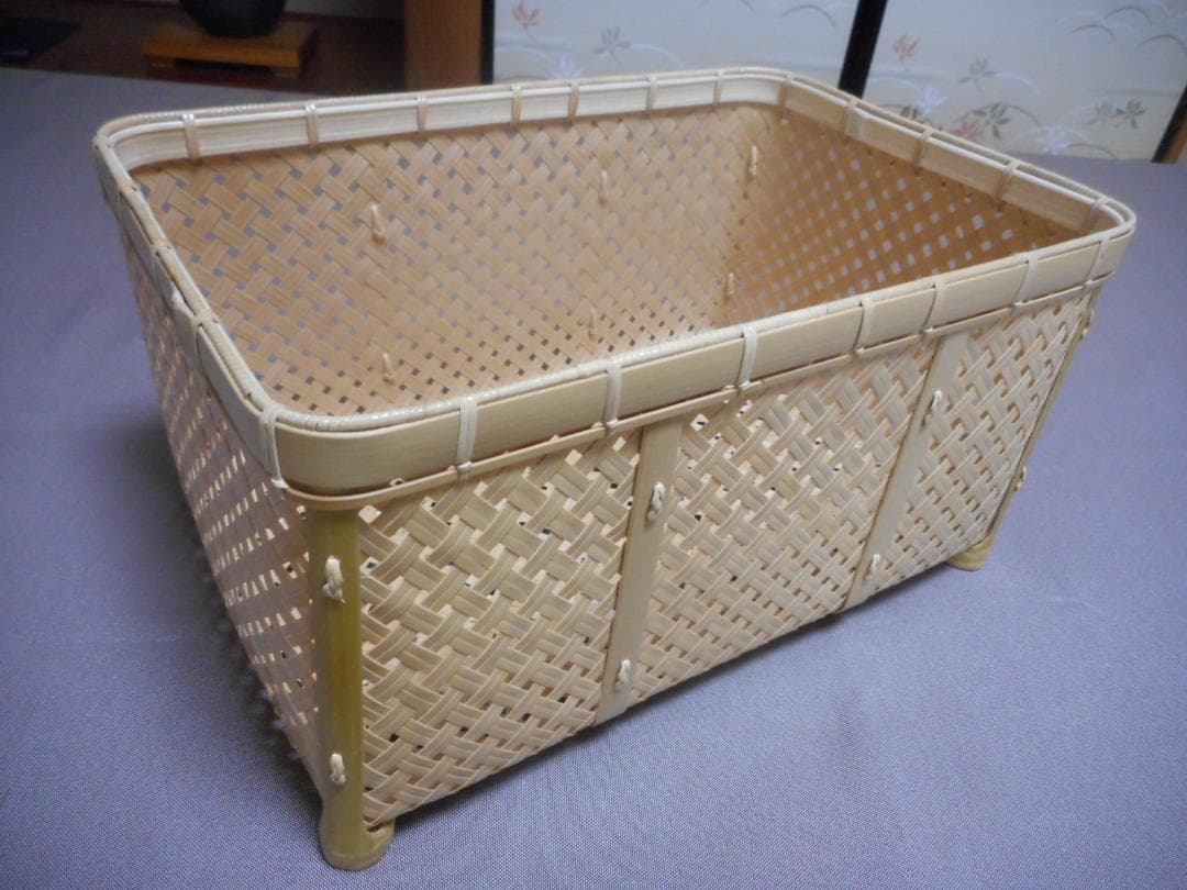 【竹細工】あむ 四ツ目編み収納かご