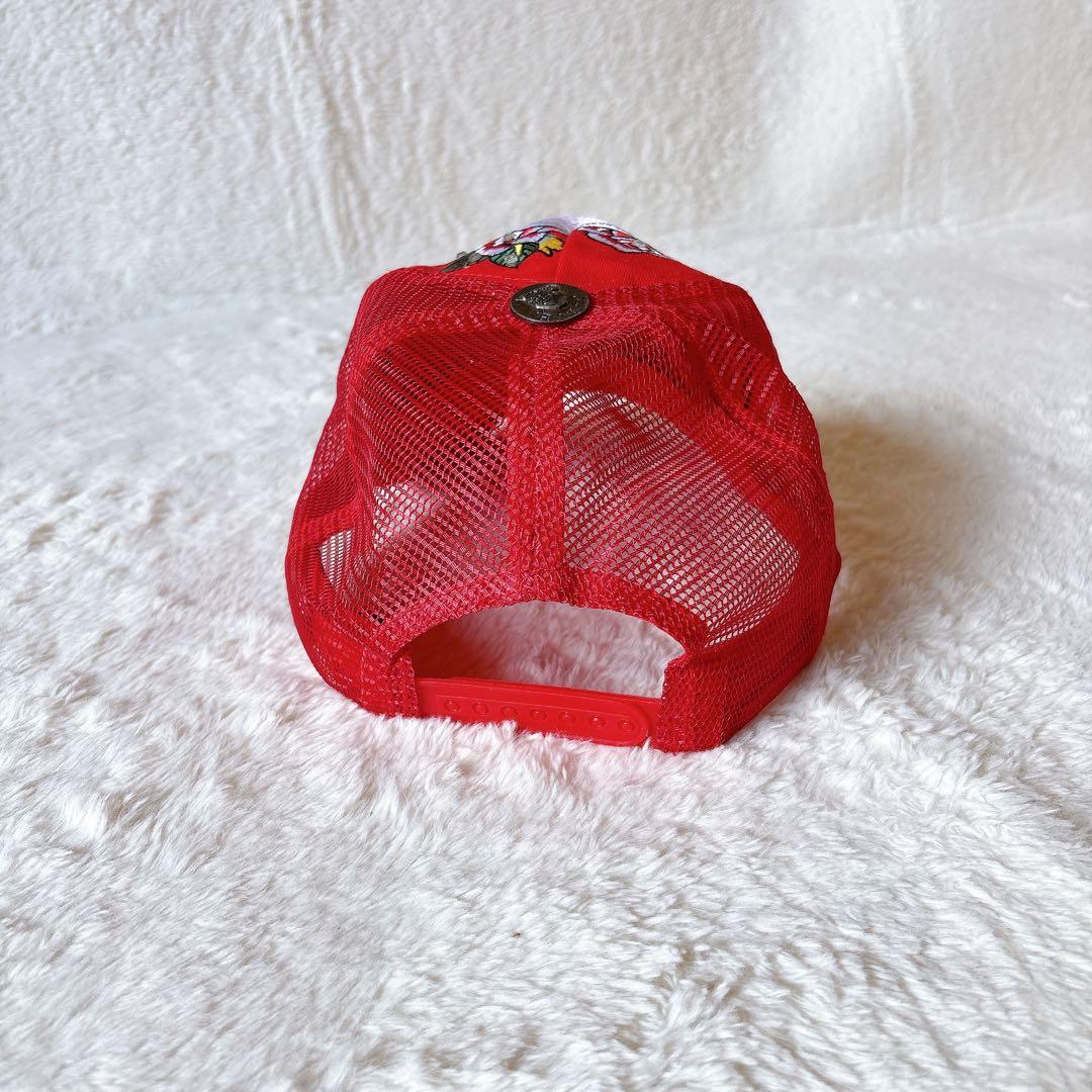[超美品]ED Hardy スカル バラ刺繍 キャップ メッシュ レッド