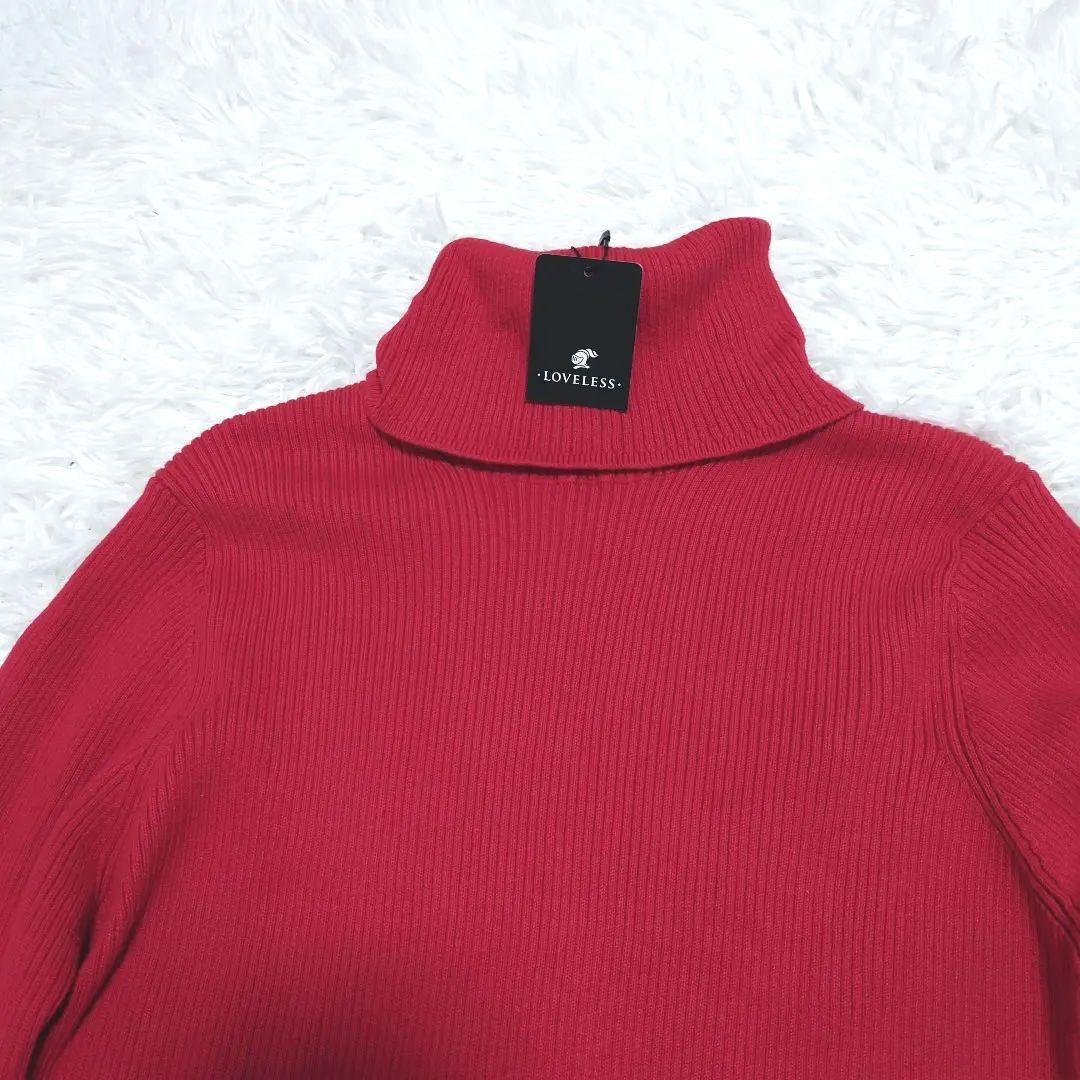 未使用タグ付き　カシミヤ混　ラブレス　タートルネックセーター　リブニット　赤　M