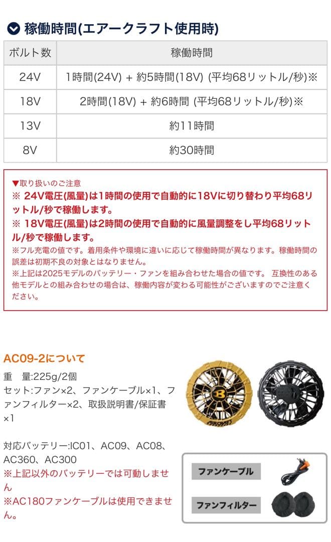 最新2025 NEW AC09+AC09-1 24Vバッテリー➕ブラックファン