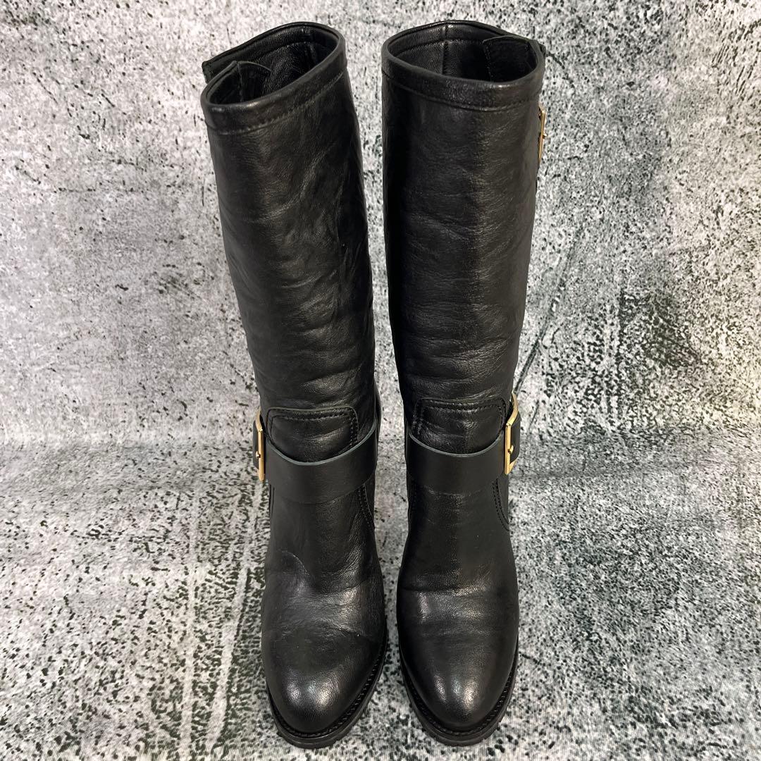 美品 ジミーチュウ エンジニアブーツ ピンヒール ブラック レザー バックル