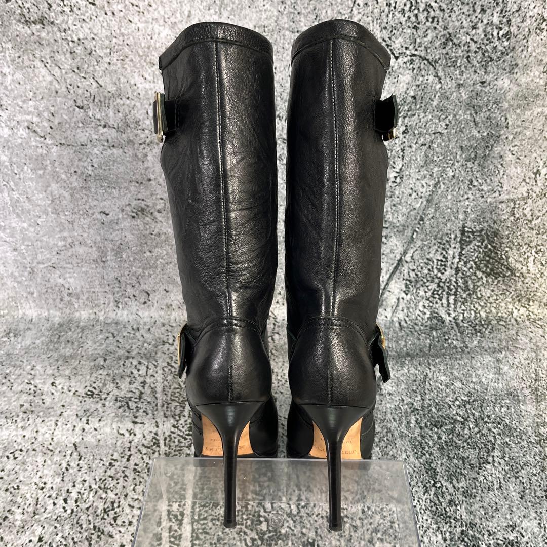 美品 ジミーチュウ エンジニアブーツ ピンヒール ブラック レザー バックル