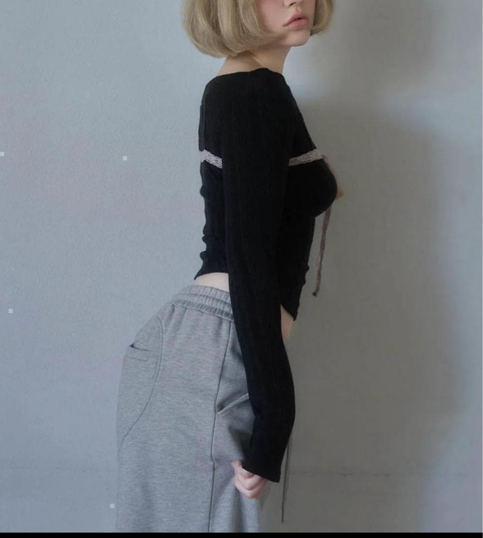 ANDMARY Della ribbon tops black ブラック