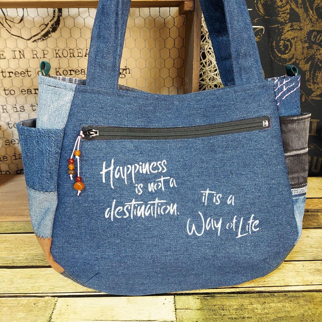 刺繍デニムバック　No.659　デニムリメイク　刺繍バック　サイドポケット