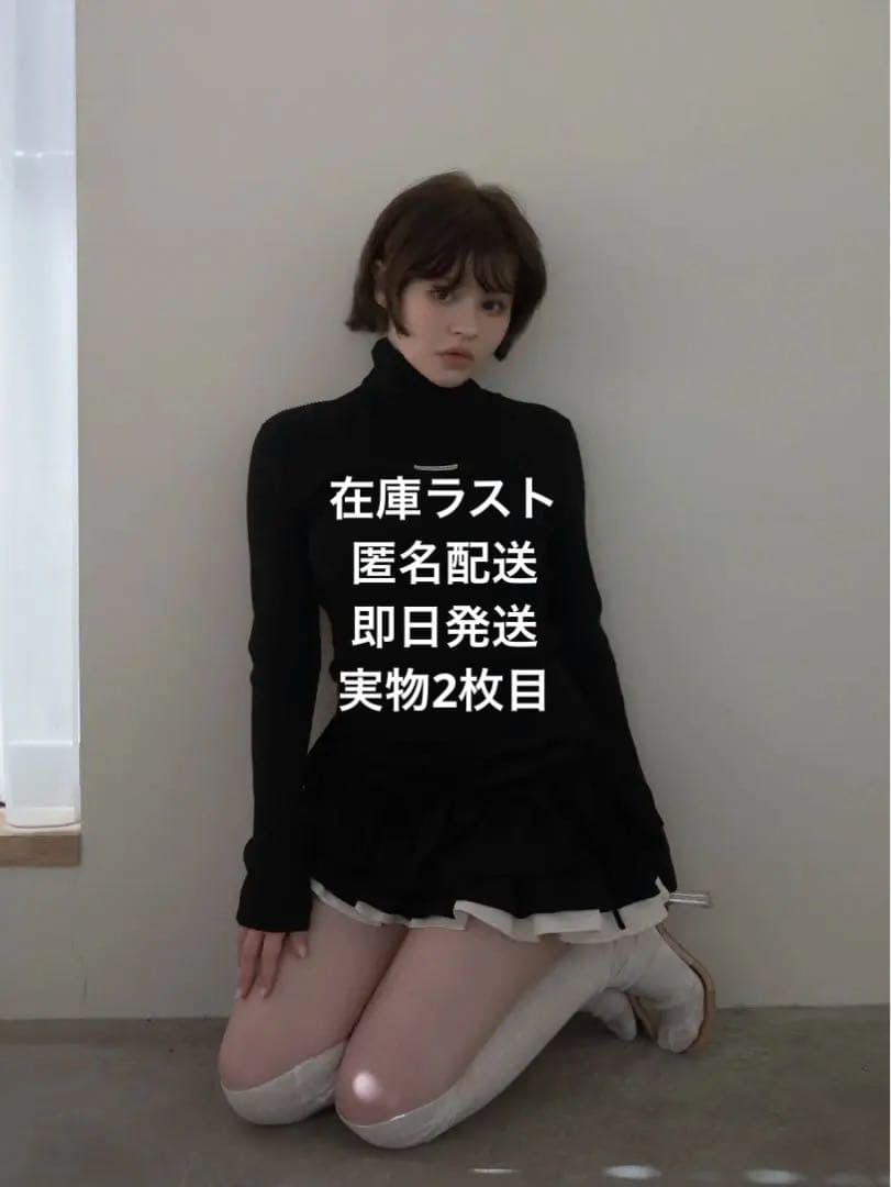 andmary Mary turtle knit tops black①